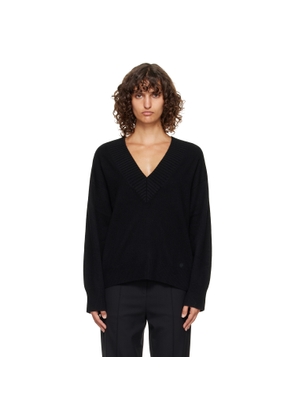 Loulou de Saison Black Sage LDS V Neck Cashmere Sweater