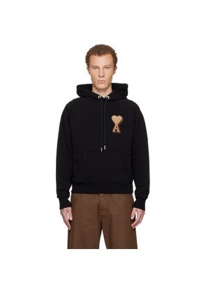 AMI Paris Black Cotton Ami de Coeur Hoodie