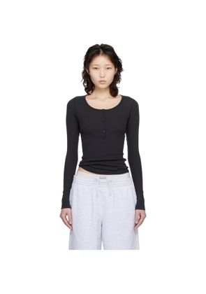 SKIMS Black Cotton Rib Scoop Neck Henley