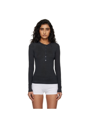 SKIMS Black Sheer Modal Crewneck Henley