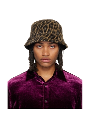 Lanvin Brown Leopard Print Reversible Bucket Hat