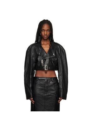 Rick Owens Black Temple Micro Leather Biker Jacket