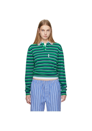 HommeGirls Green & Navy Knit Stripe Polo