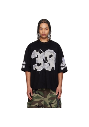 mastermind JAPAN Black '39' Distressed Patch Half Sleeve T-shirt