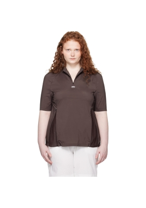 AMOMENTO Brown Mock Neck Half Zip T-shirt
