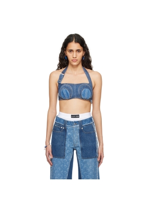 Marine Serre Navy Regenerated Denim Bra
