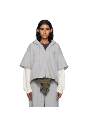 Pushbutton Gray Raw Edge Zip-Up Hoodie