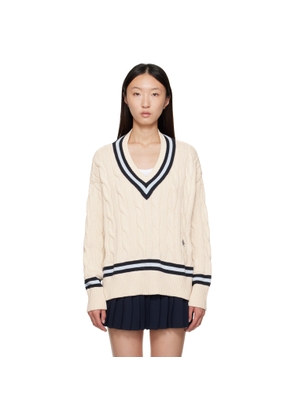 Sporty & Rich Off-White 'SRC' Cableknit V-Neck Sweater