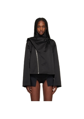 Rick Owens Black Temple Cropped Scarf Flight Jacket