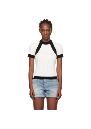 BALMAIN White & Black Short-Sleeved Knit Top