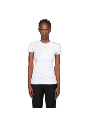 BALMAIN White Short-Sleeved Draped Jersey T-shirt