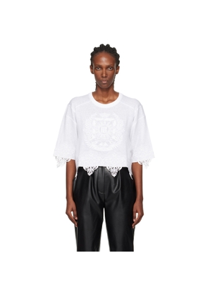 BALMAIN White Emblem Baseball T-shirt