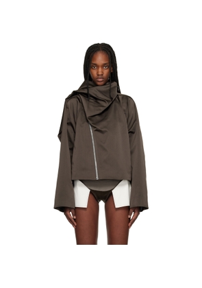 Rick Owens Brown Temple Cropped Scarf Flight Jacket