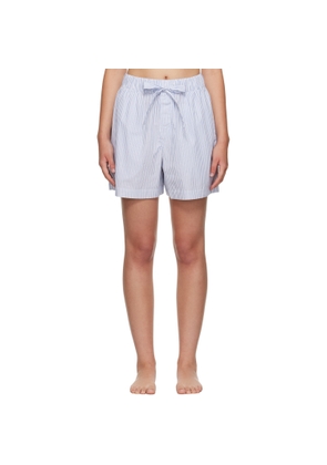 Tekla White & Blue Poplin Pyjama Shorts
