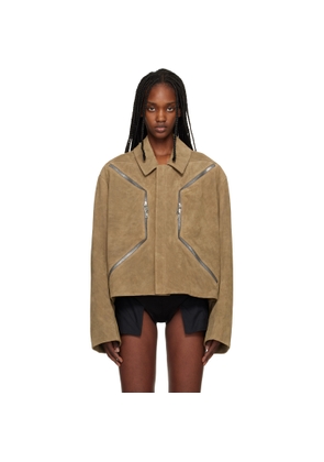 Rick Owens Beige Temple Heizer Mac Suede Jacket