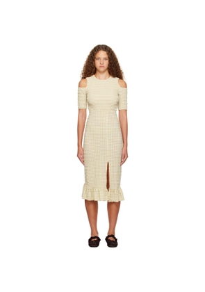 GANNI Beige Smocked Midi Dress