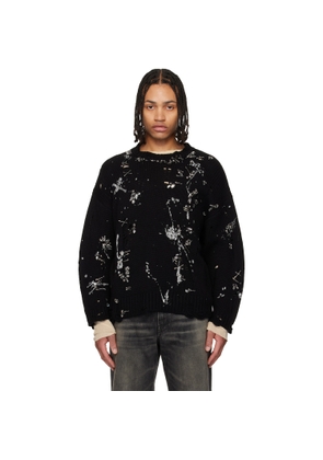 R13 Black Distressed Oversized Crystals & Pins Sweater