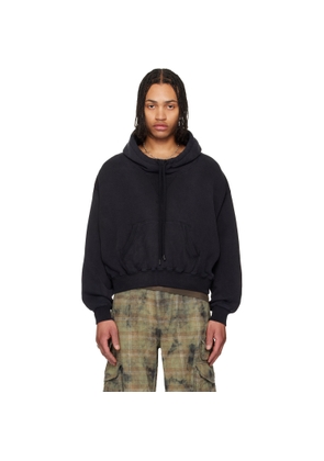 R13 Black Funnel Neck Cropped Popover Hoodie