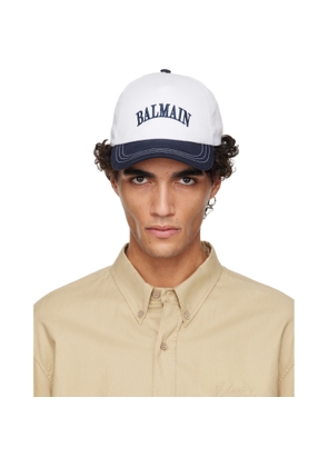 BALMAIN White & Navy Two-Tone Cotton Cap
