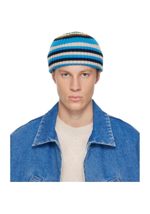 Marni Blue Striped Ribbed Beanie