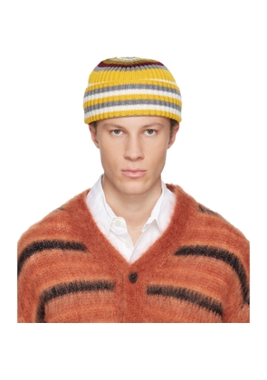 Marni Yellow & Gray Striped Ribbed Beanie