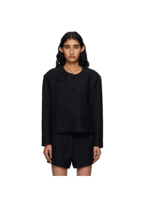 Pushbutton Black Collarless Tweed Jacket