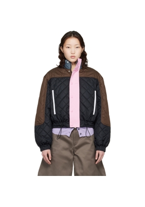 Meryll Rogge Black & Brown Quilted Track Bomber Jacket