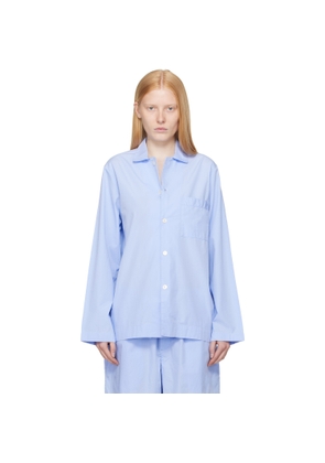 Tekla Blue Poplin Long-Sleeved Pyjama Shirt