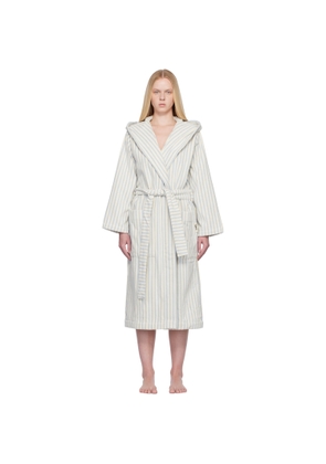 Tekla Off-White & Blue Terry Hooded Bathrobe