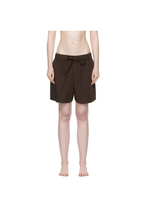 Tekla Brown Poplin Pyjama Shorts