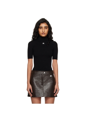 Courrèges Black Reedition Short Sleeves Rib Knit Turtleneck