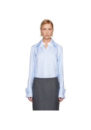 Thom Browne Blue Silk Twill Gingham Shirt