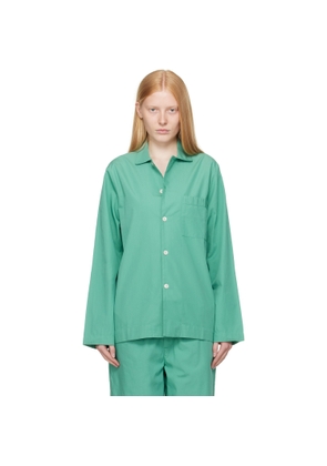 Tekla Green Poplin Long-Sleeved Pyjama Shirt