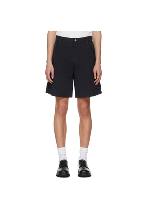 Serapis Black Riveted Nylon Cargo Shorts