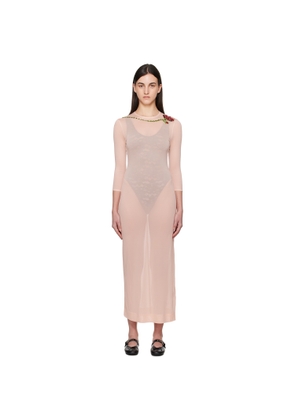 Simone Rocha Pink Fitted Ballet Mesh Column Maxi Dress