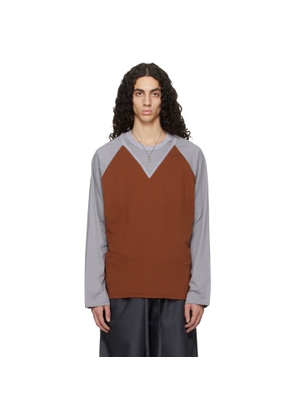 Serapis Tan & Gray W-Neck Cotton T-shirt