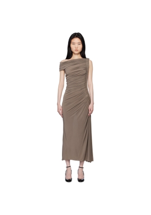 ALAÏA Taupe Asymmetric Pipe Midi Dress