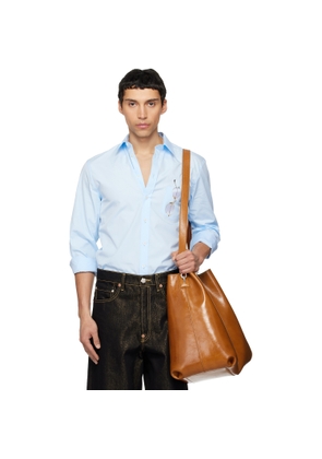 Moschino Blue Printed Cotton Poplin Shirt
