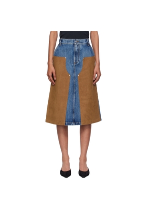 Stella McCartney Blue & Tan Mixed Denim & Faux-Suede Midi Skirt