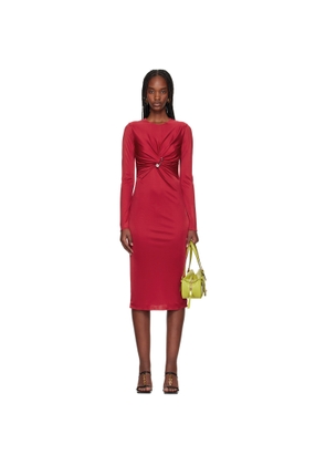 Versace Red Safety Pin Gathered Fitted Midi Dress