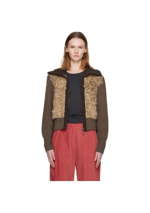 Andersson Bell Brown & Beige Fur Combo Knit Cardigan