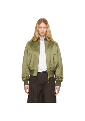 AMI Paris Green Cotton Satin Ami de Coeur Bomber Jacket