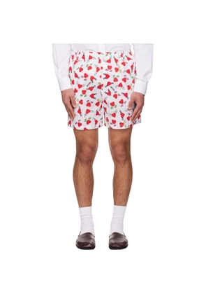 Moschino White & Red Print Lightweight Cotton Poplin Shorts