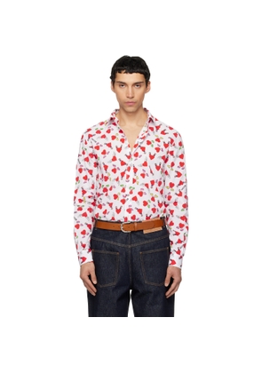 Moschino White & Red Print Lightweight Cotton Poplin Shirt