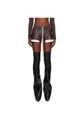 Rick Owens Brown Temple Fog Leather Shorts