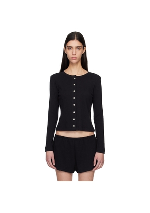 LESET Black Pointelle Classic Crew Cardigan