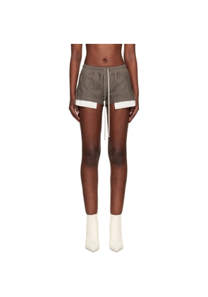Rick Owens Taupe Fog Boxer Leather Shorts