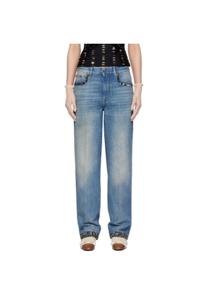 Valentino Blue Floral Print Hem Jeans