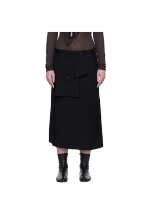 Y's Black Wool Gabardine Y Big Flap Midi Skirt