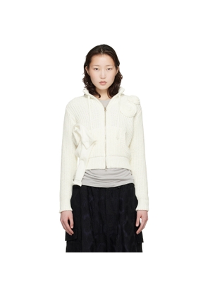 OPEN YY Off-White Applique Knit Zipup Sweater